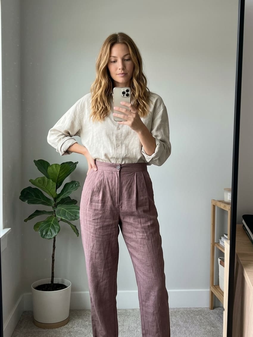 Pleated High-Waist Linen Trousers