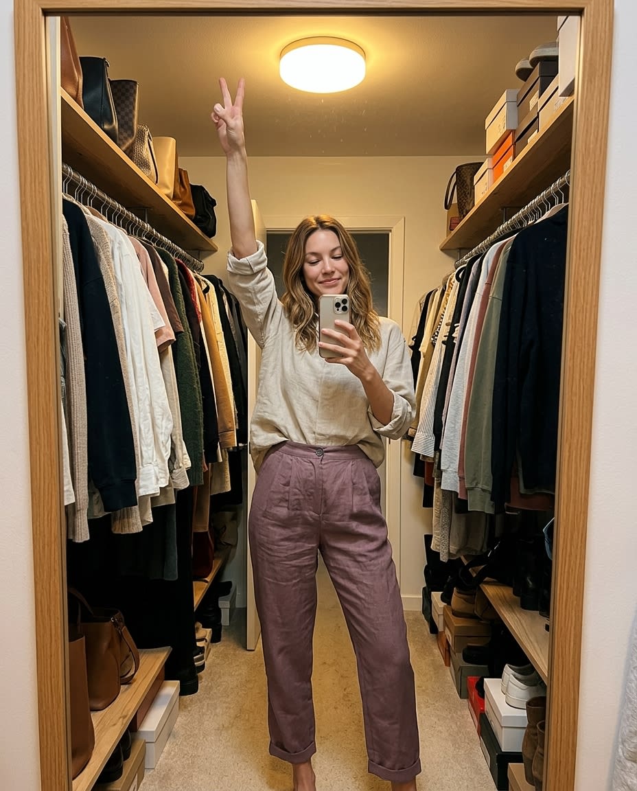 Pleated High-Waist Linen Trousers
