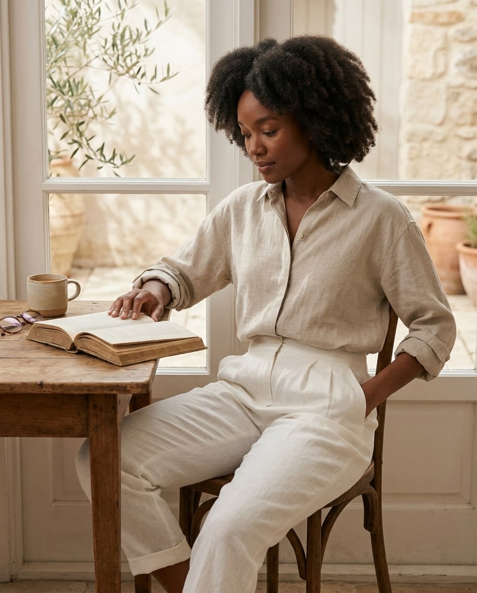 Pleated High-Waist Linen Trousers