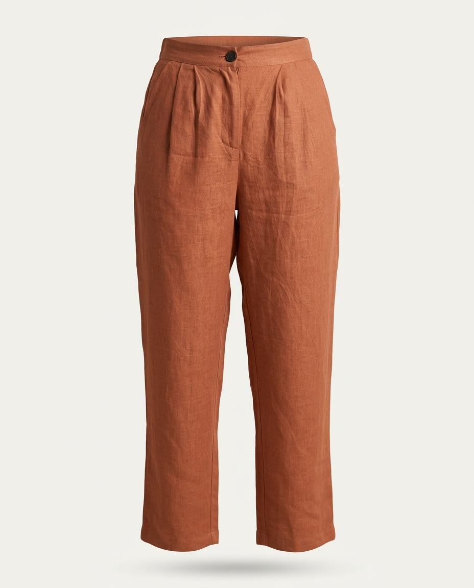 Pleated High-Waist Linen Trousers