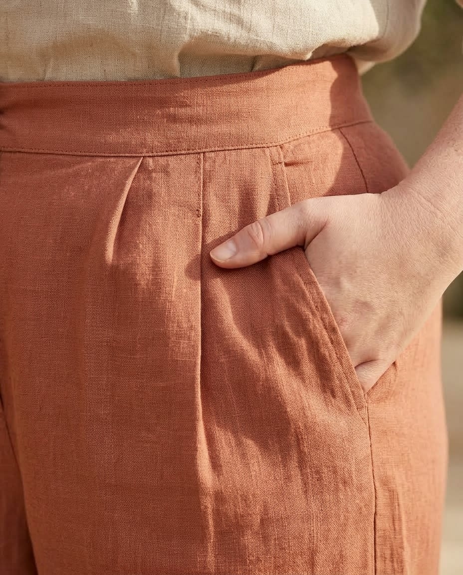 Pleated High-Waist Linen Trousers