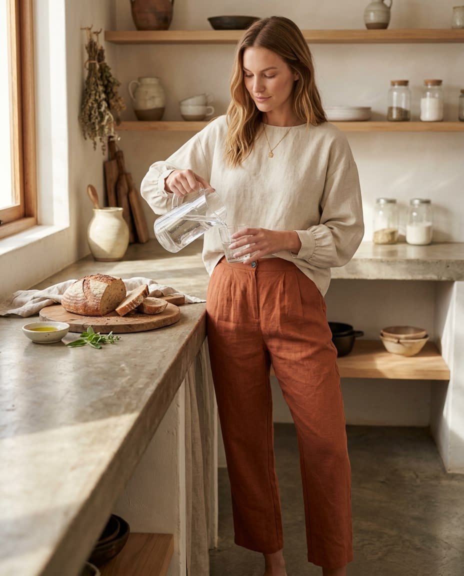 Pleated High-Waist Linen Trousers