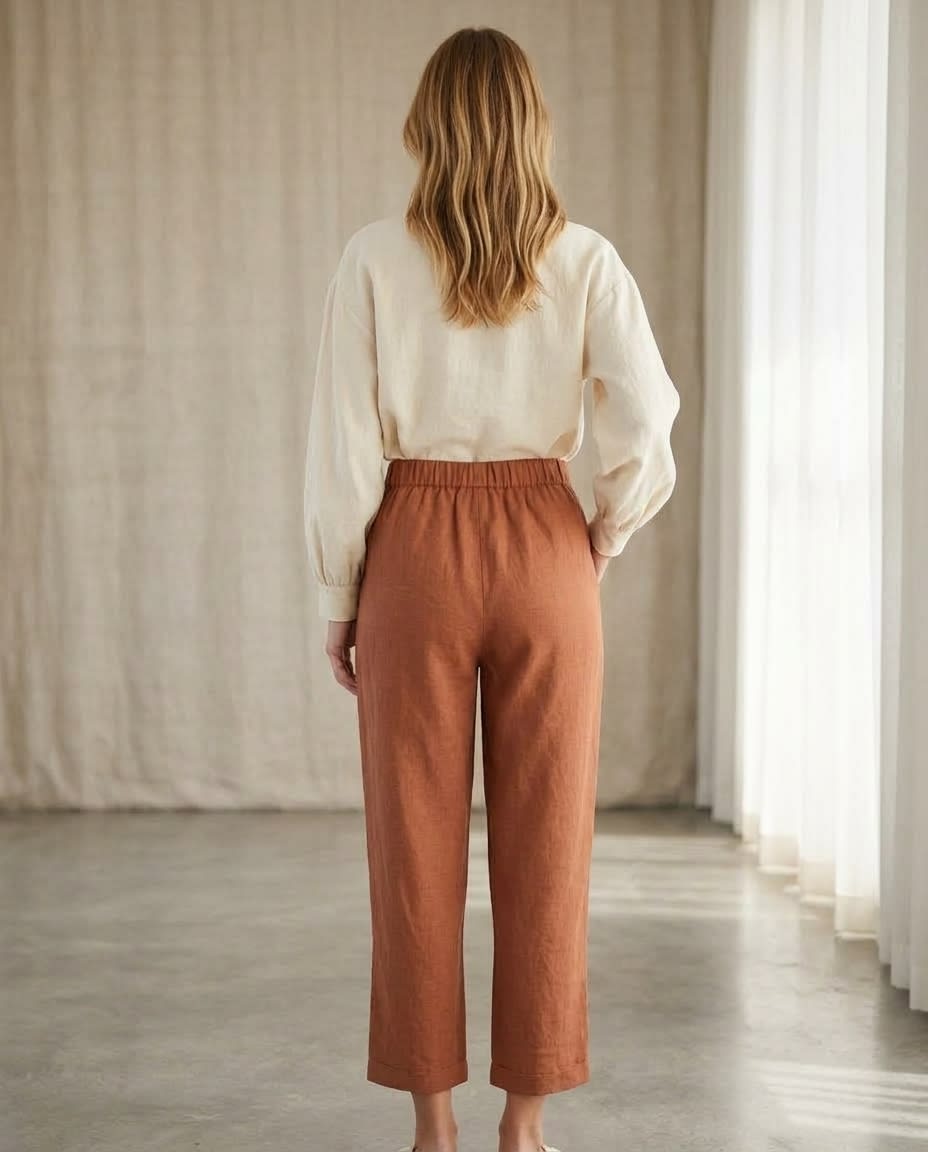 Pleated High-Waist Linen Trousers