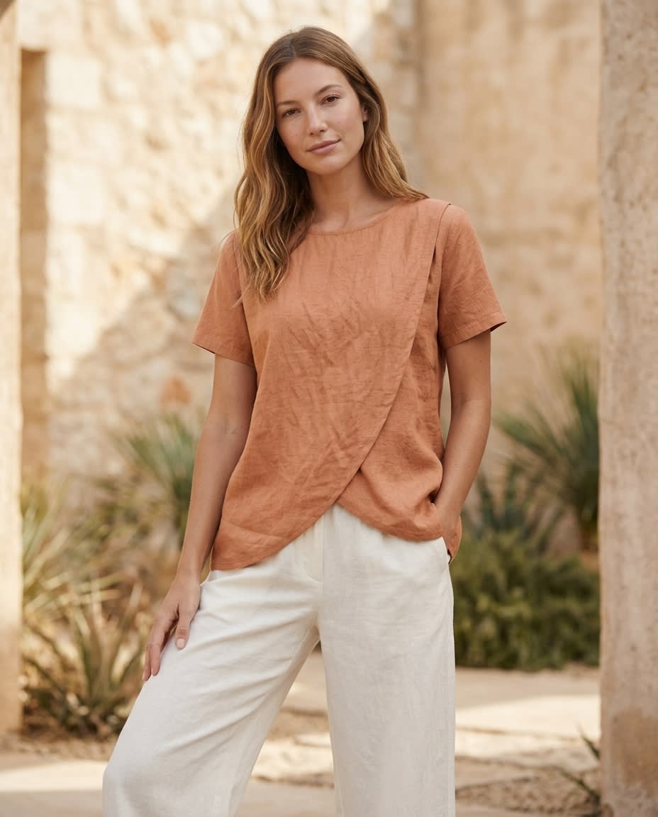 Petal-Hem Linen Tee Blouse