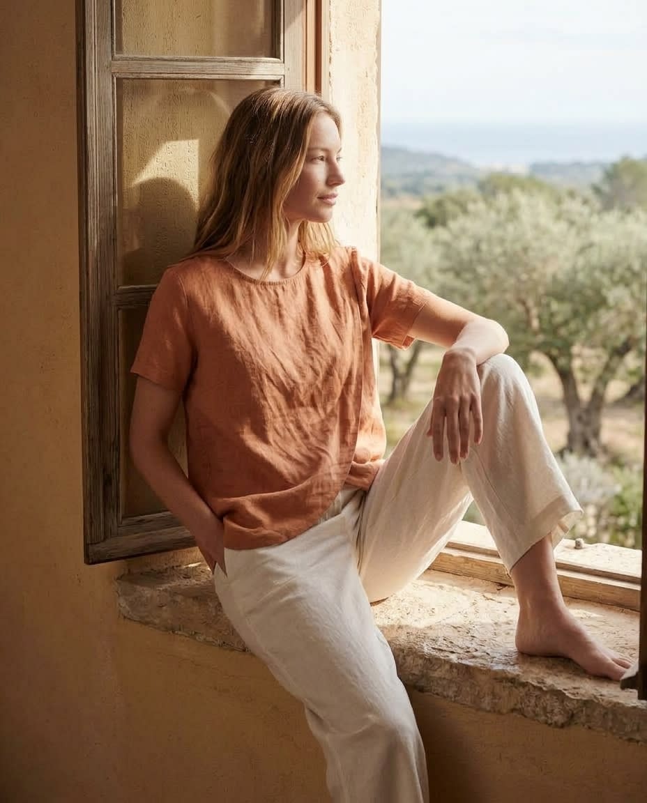 Petal-Hem Linen Tee Blouse