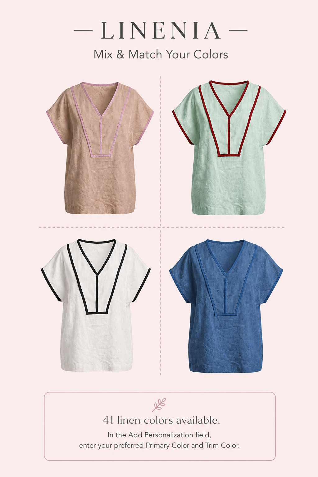 V-Neck Linen Blouse with Contrast Trim – Mix & Match