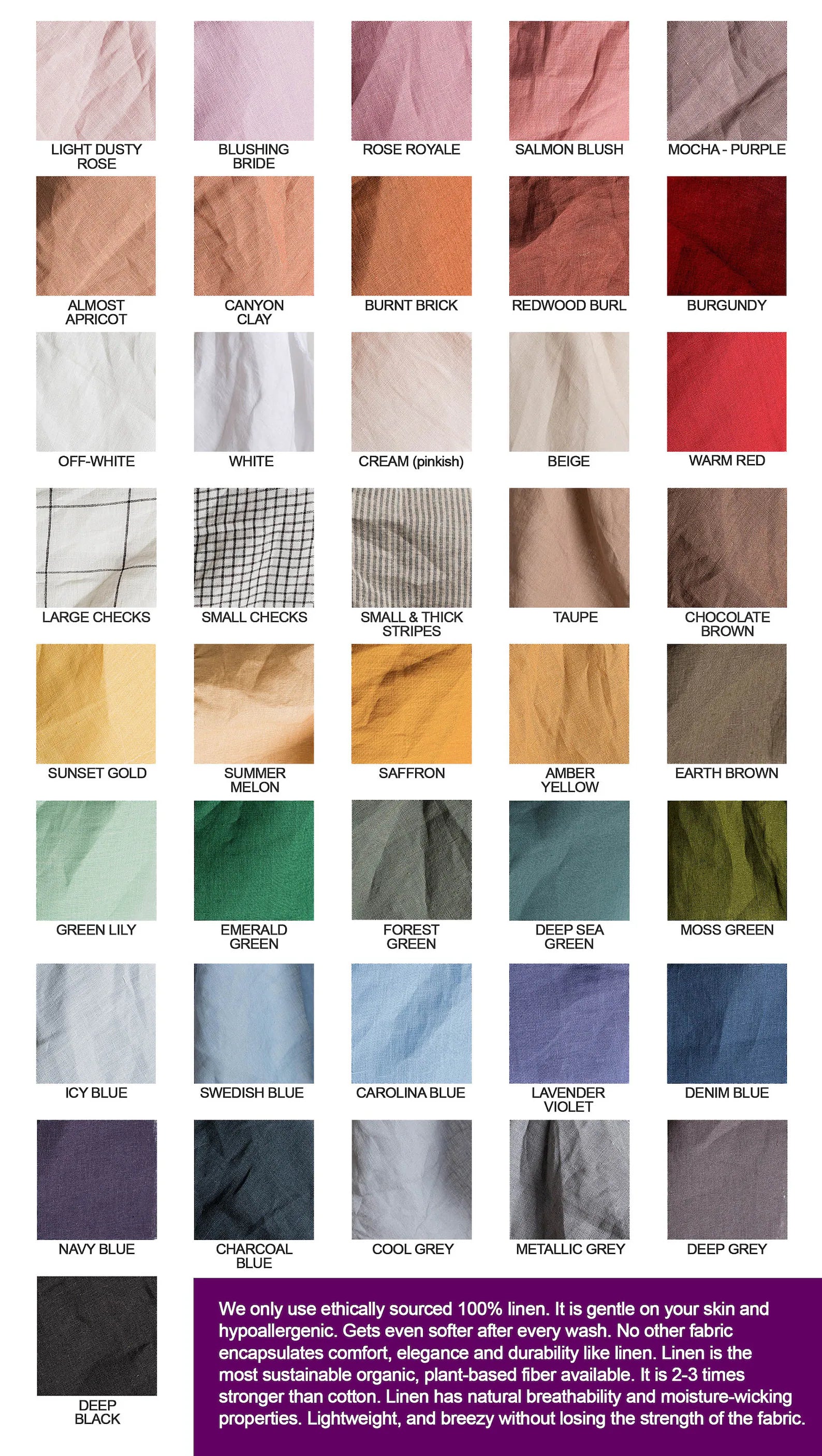 Linen Color Swatches - 41 Colors