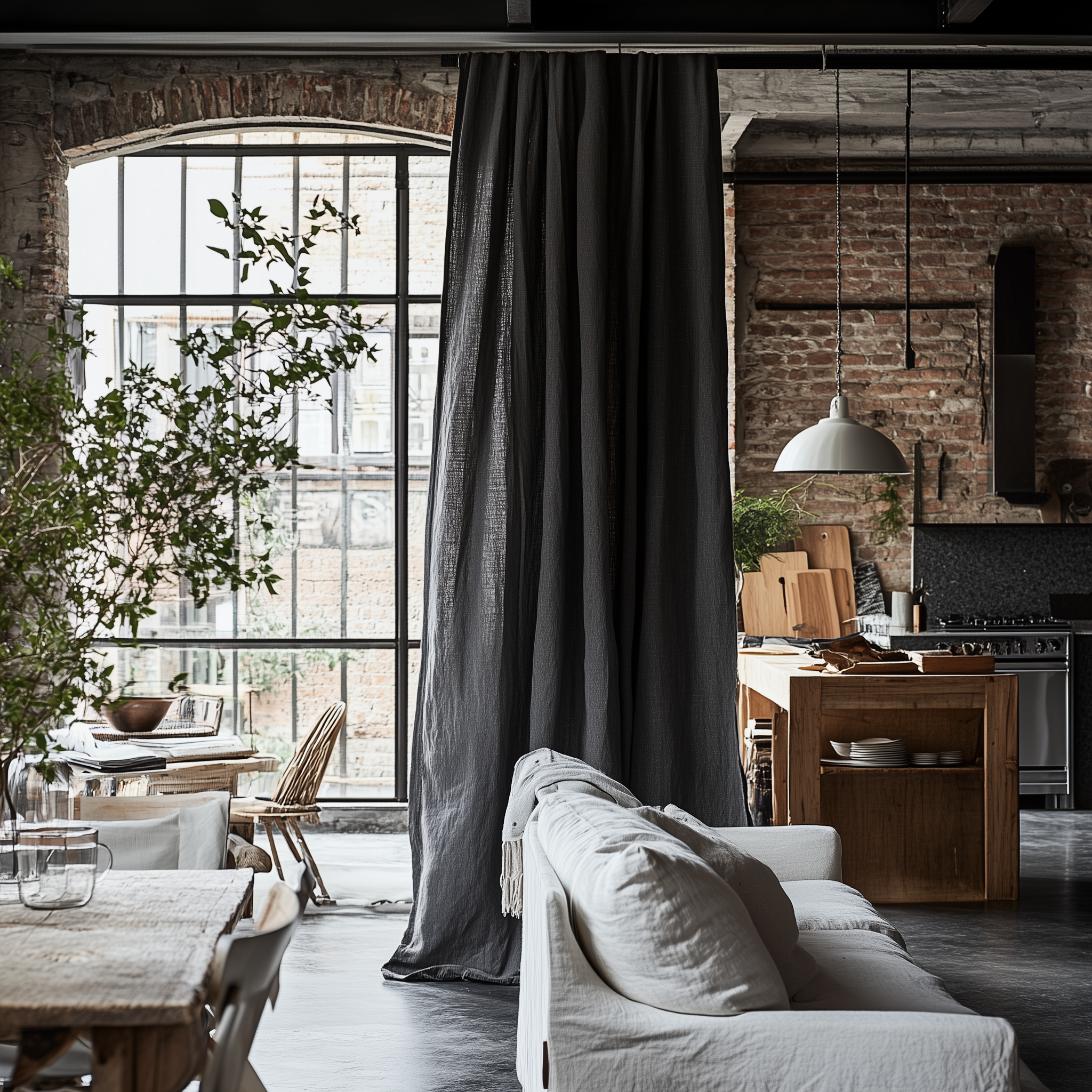 Linen Curtain with Tie Top