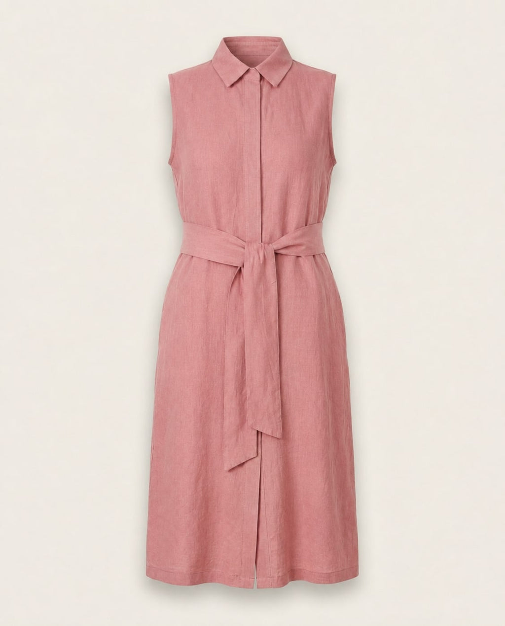Sleeveless Collared Linen Shirt Dress