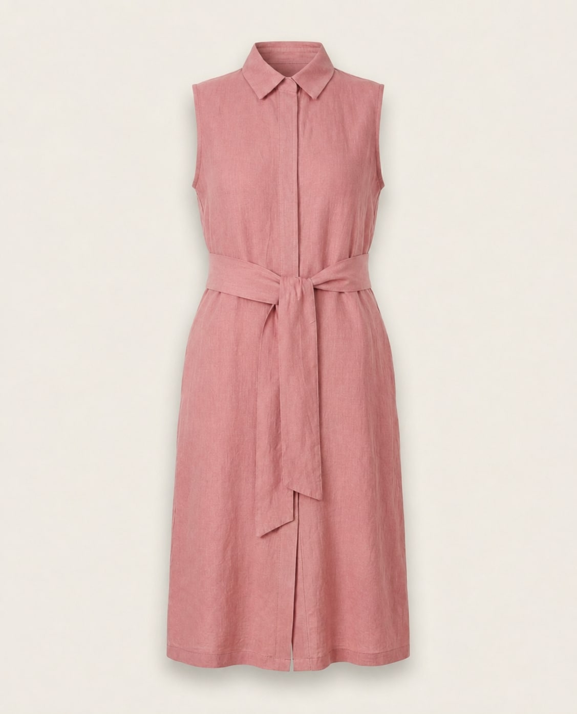 Sleeveless Collared Linen Shirt Dress
