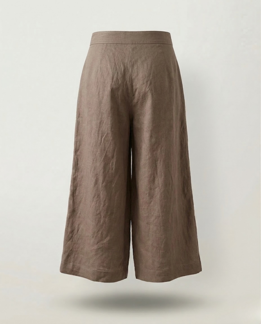 Linen Wide Leg Culottes | Elastic Waist & Side Zipper Cropped Pants