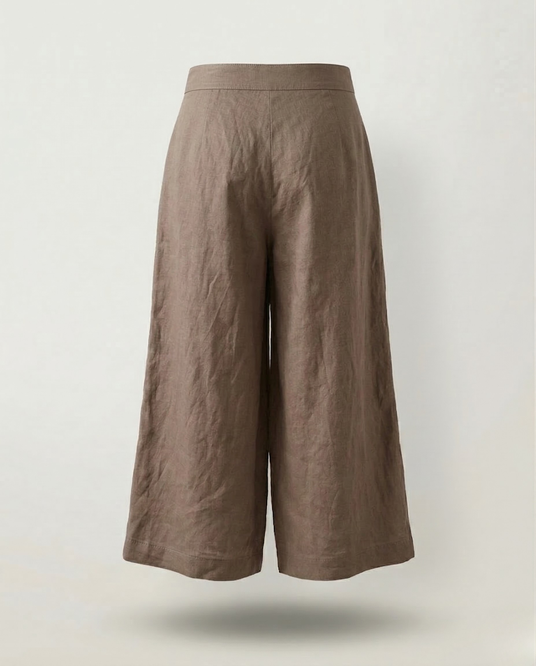 Linen Wide Leg Culottes | Elastic Waist & Side Zipper Cropped Pants
