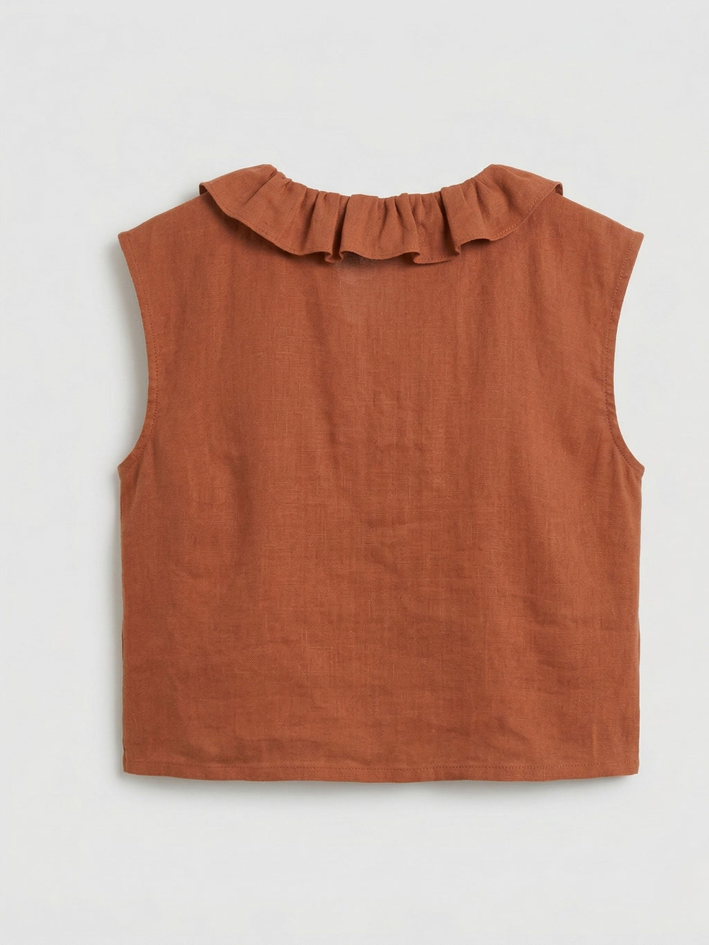 Frill Neck Sleeveless Linen Blouse