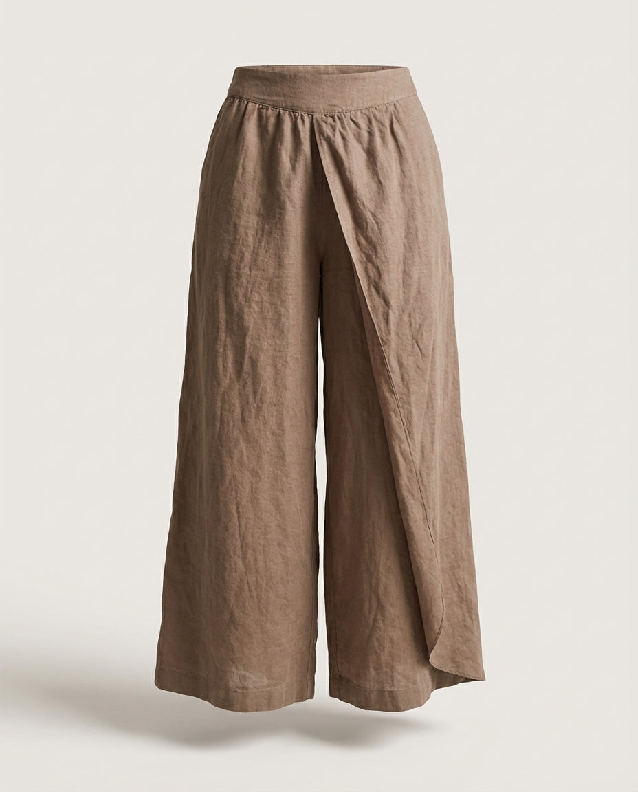 Linen Wide Leg Culottes | Elastic Waist & Side Zipper Cropped Pants