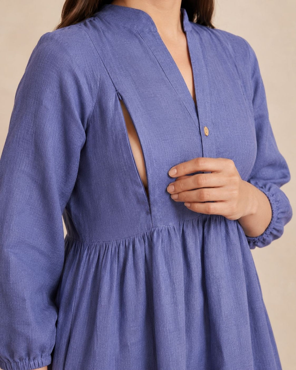Tiered Linen Dress with Concealed Breastfeeding-Friendly Zipper