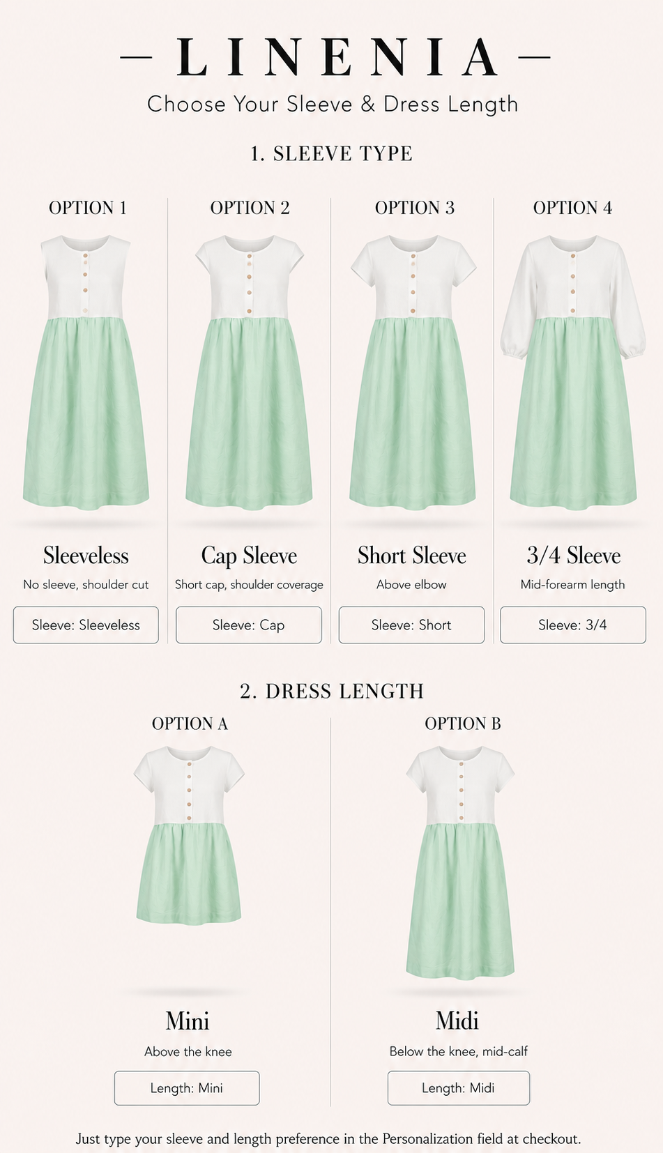Linen Dress — Customizable Sleeve, Length & Color
