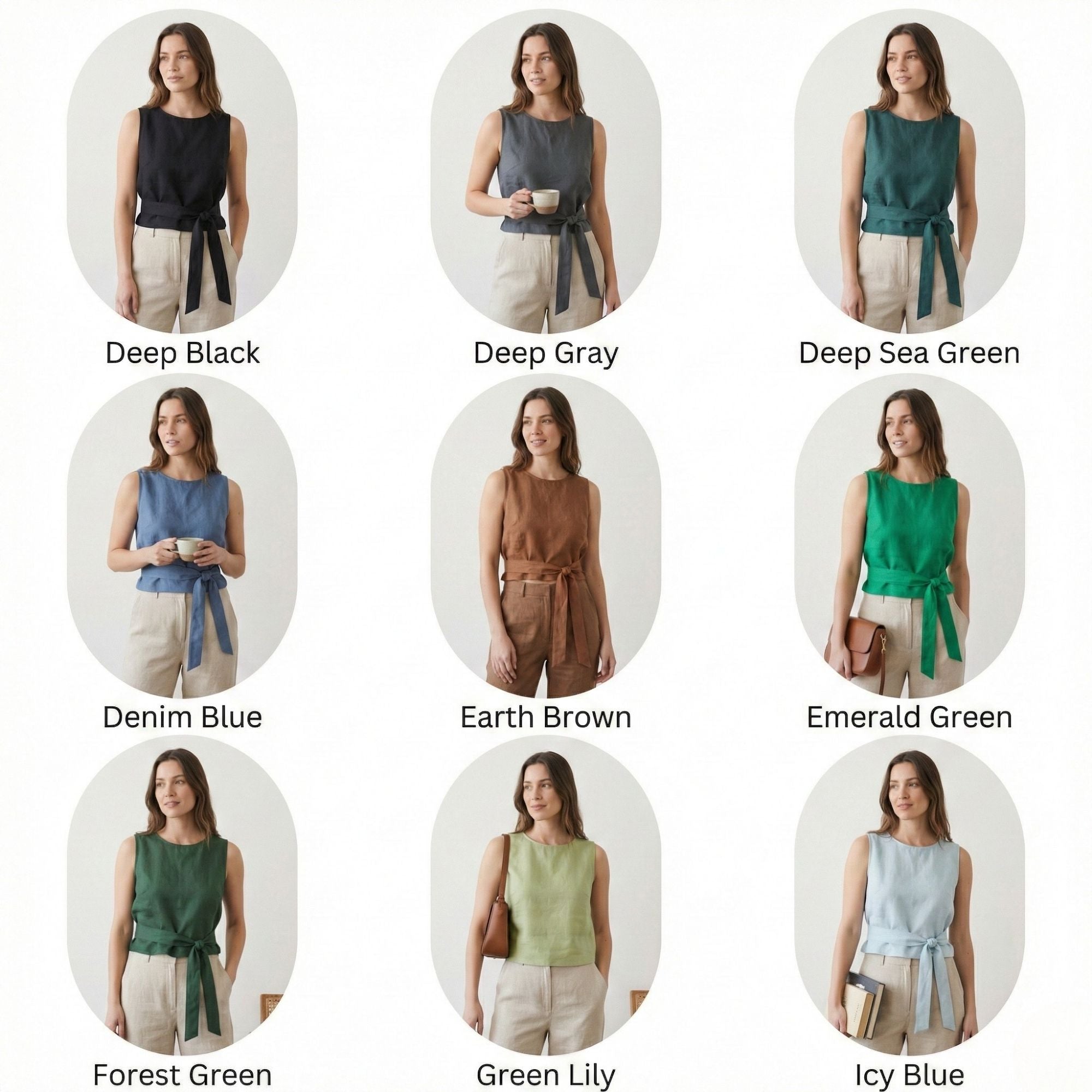 Linen Wrap Blouse with Tie Belt