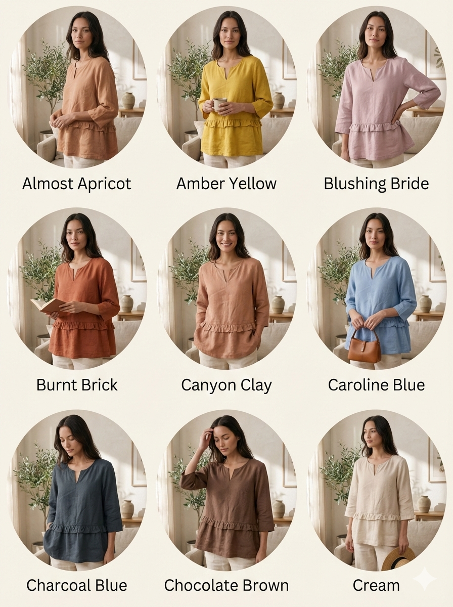 Ruffled Linen Blouse with V-Neck