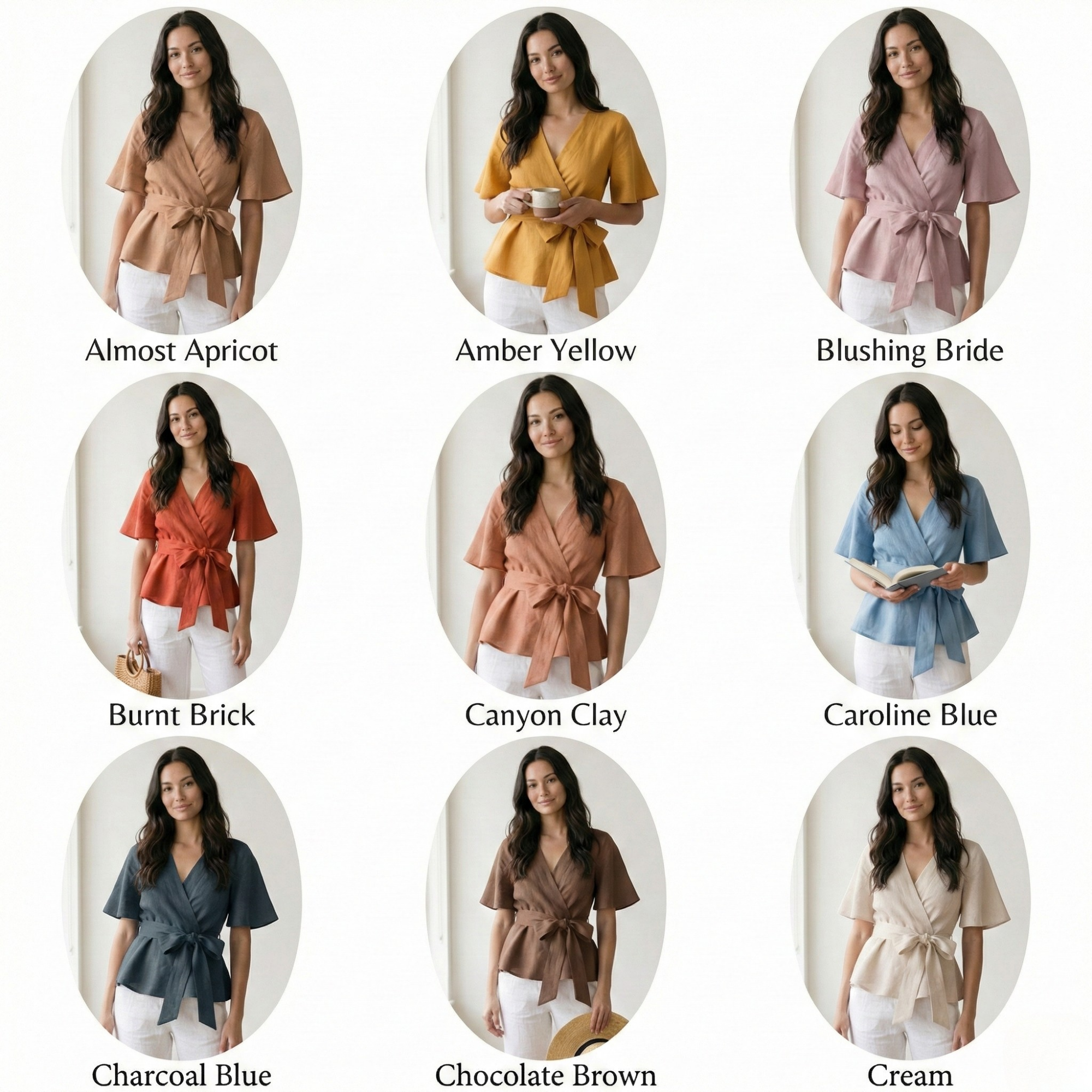 Linen Wrap Blouse with Tie Belt