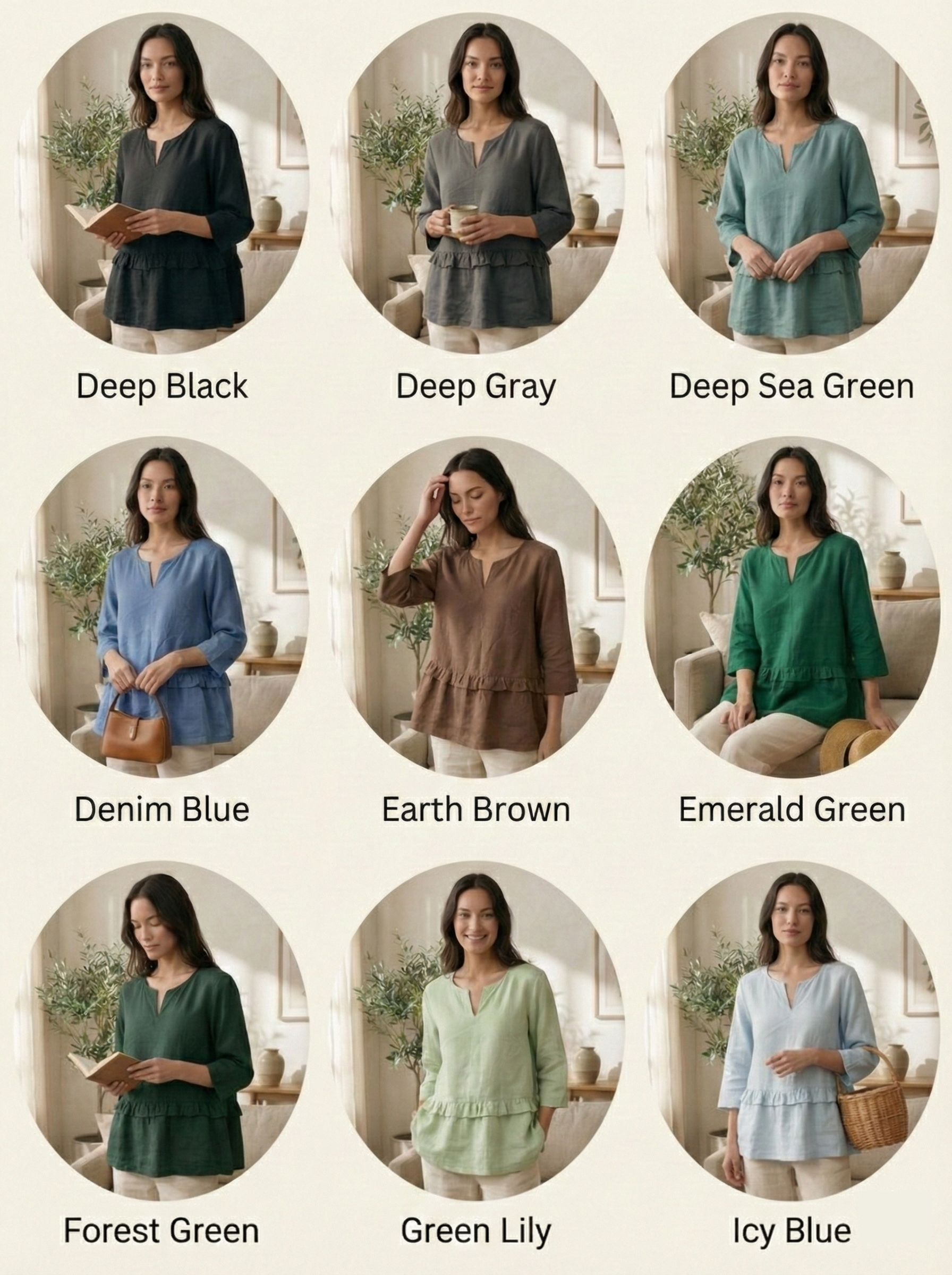 Ruffled Linen Blouse with V-Neck