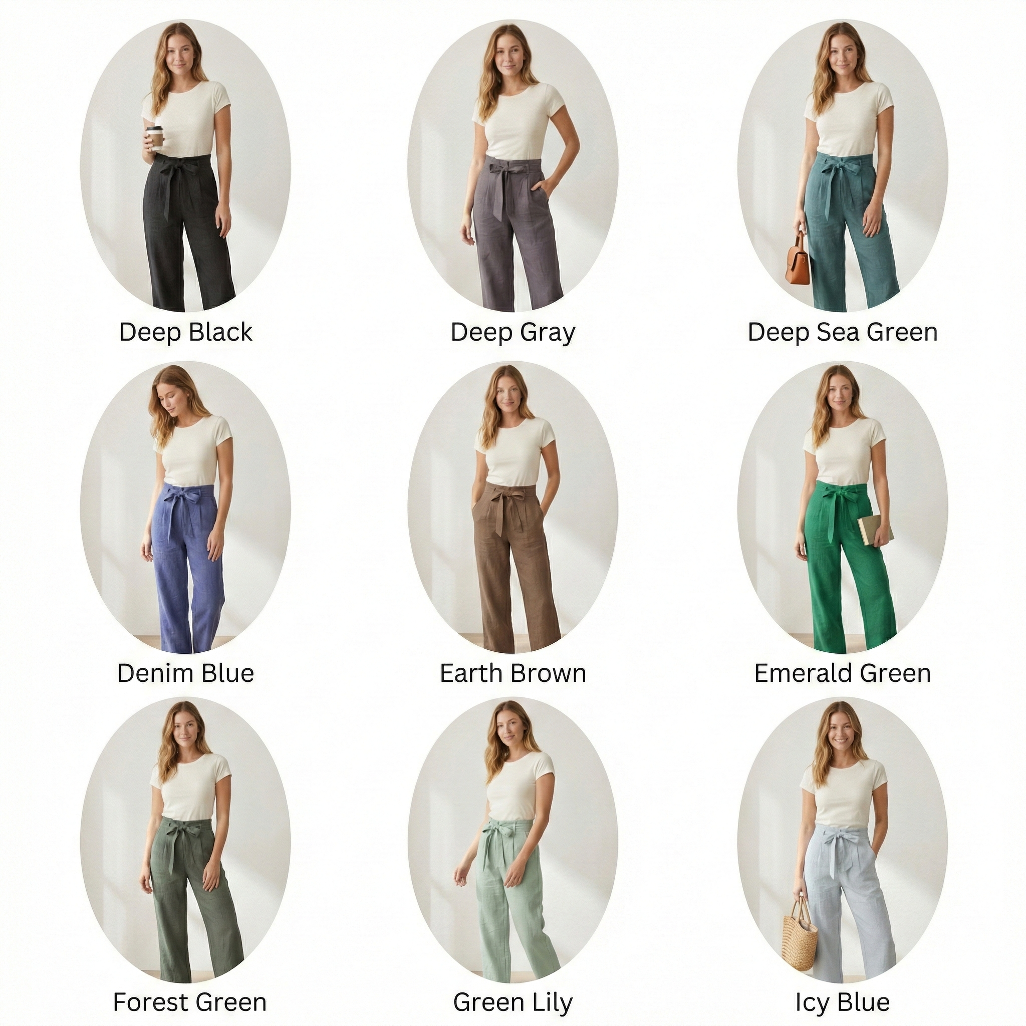 Linen Wide-Leg Trousers with Tie Belt