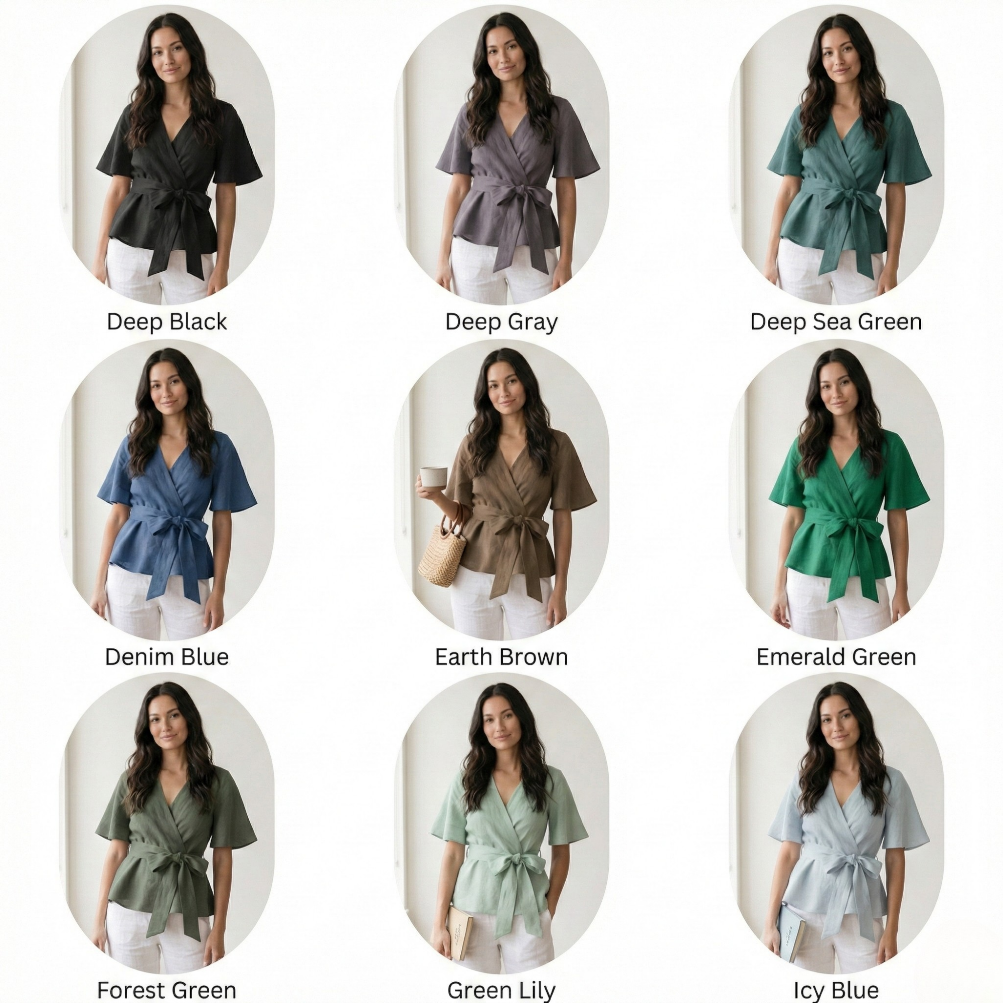 Linen Wrap Blouse with Tie Belt