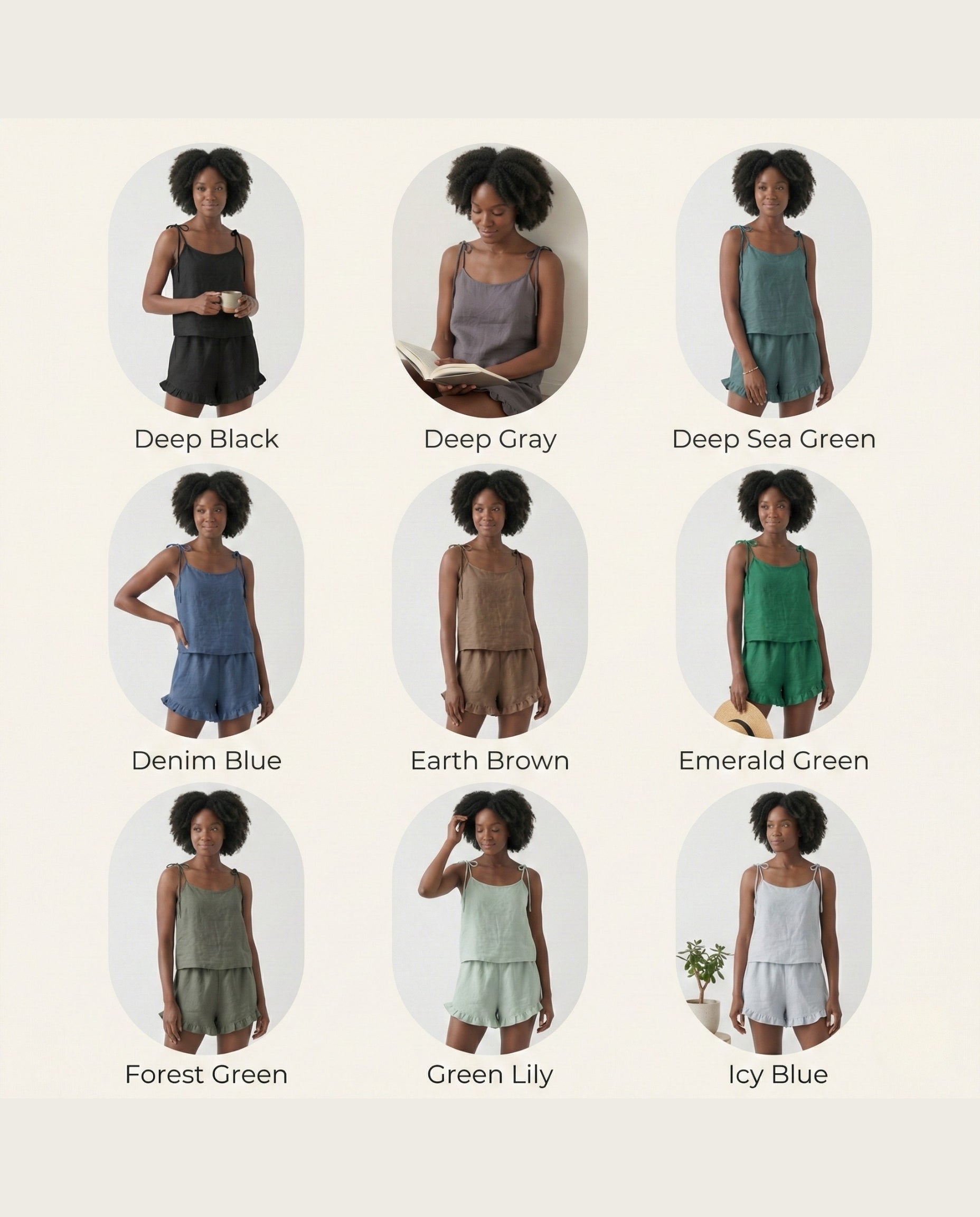 Linen Pajama Set & Ruffle Shorts Sleepwear
