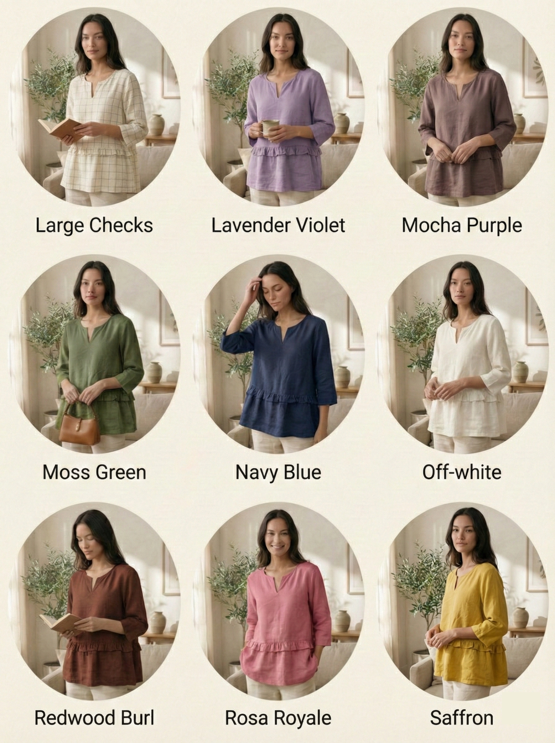 Ruffled Linen Blouse with V-Neck