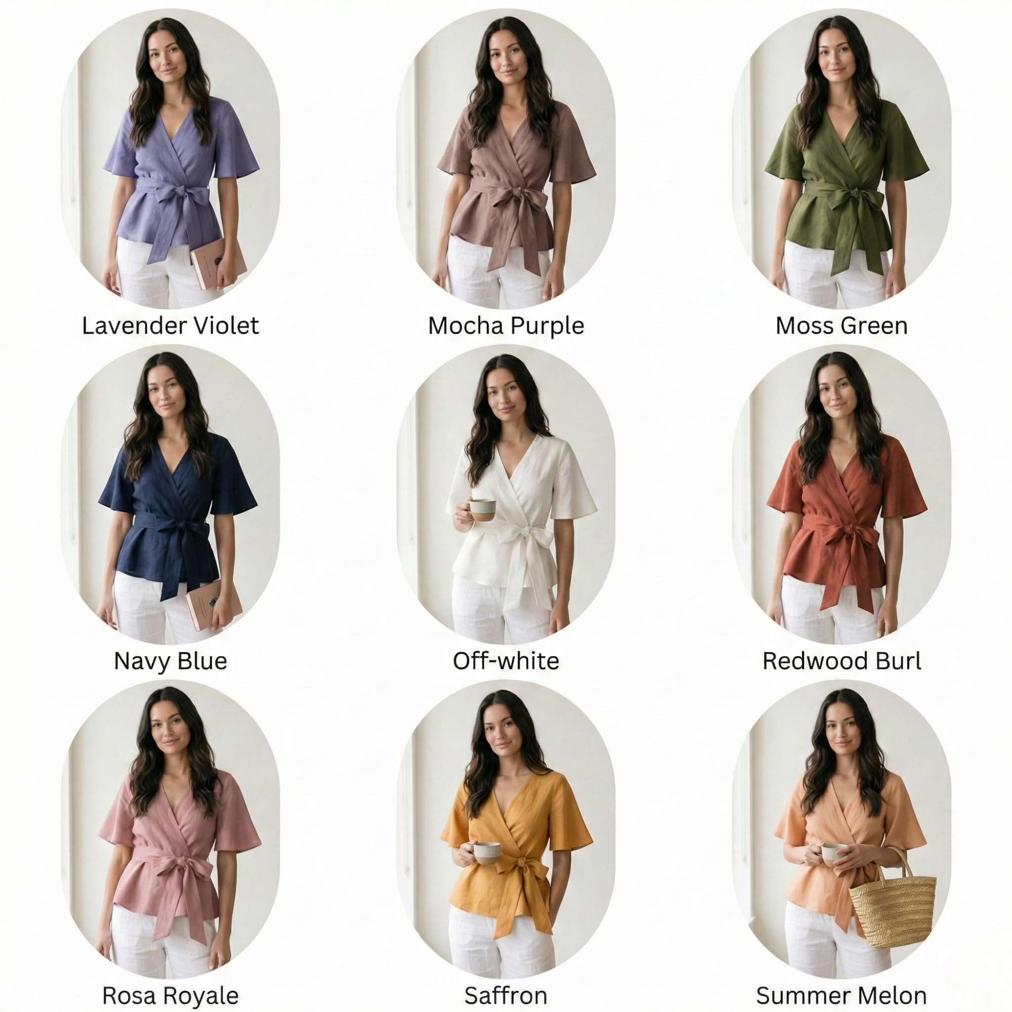 Linen Wrap Blouse with Tie Belt