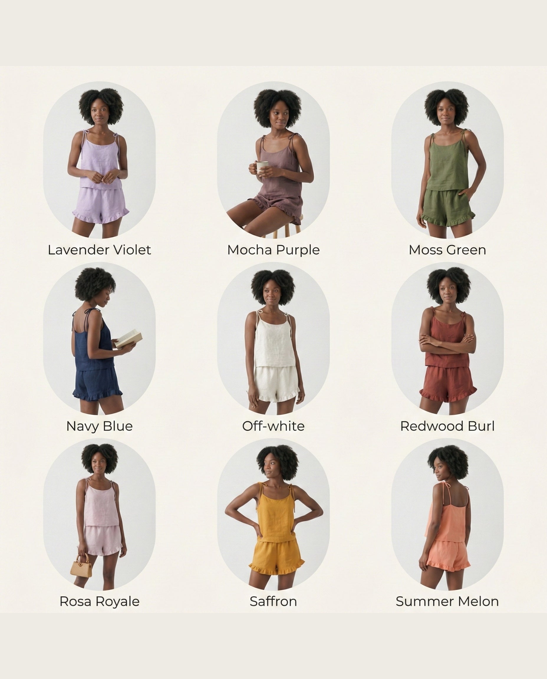 Linen Pajama Set & Ruffle Shorts Sleepwear