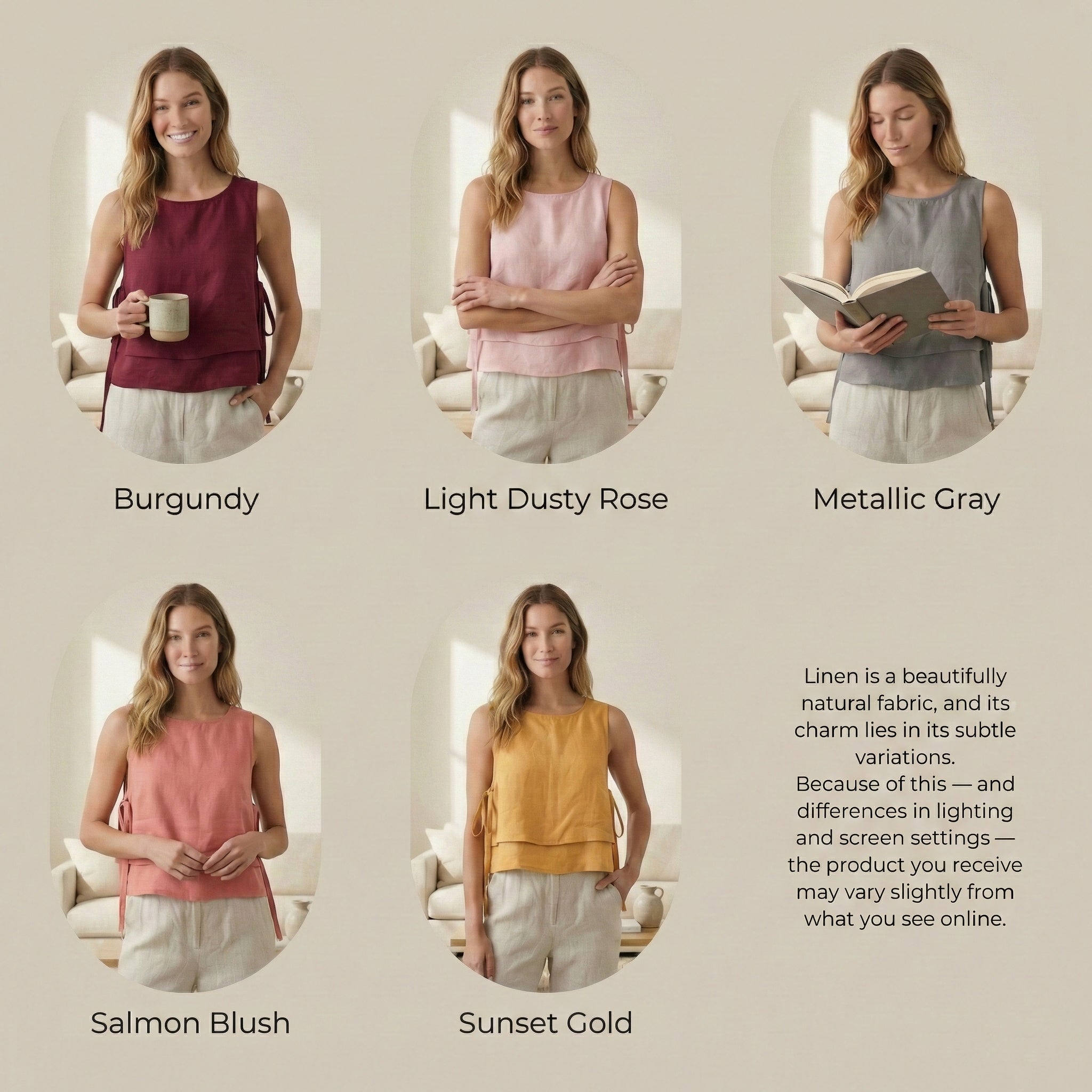 Layered Linen Top with Side Ties
