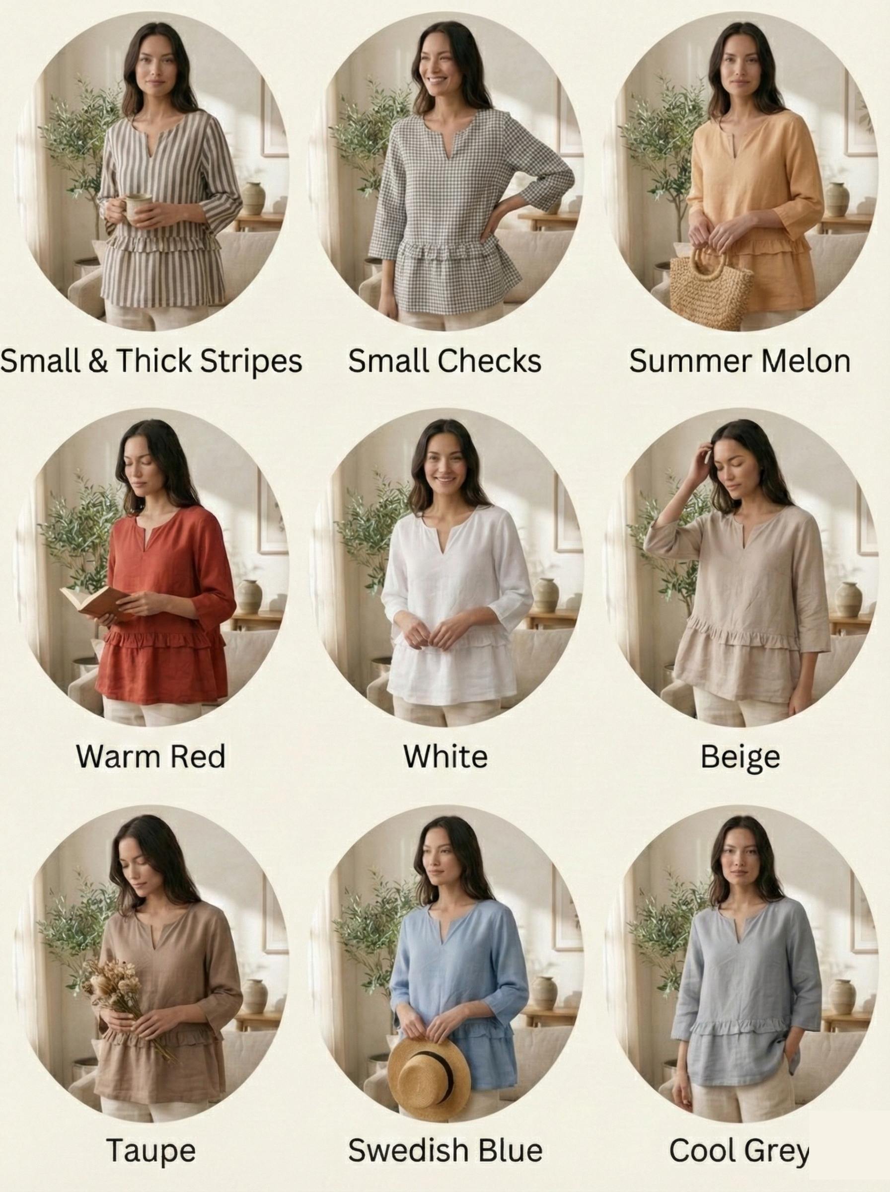 Ruffled Linen Blouse with V-Neck