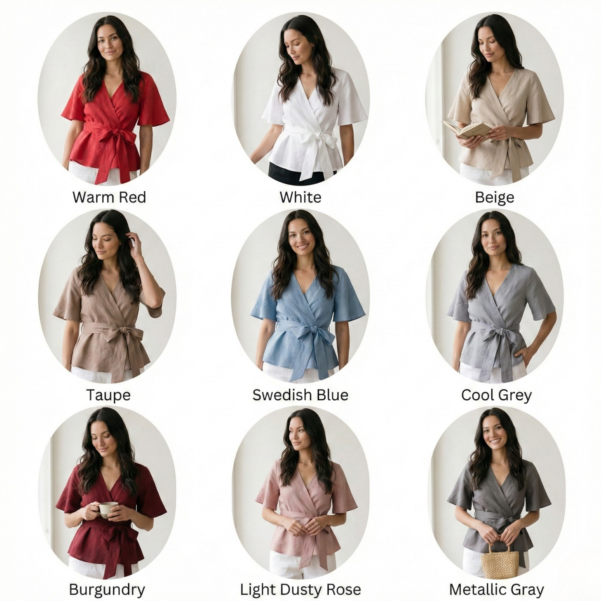 Linen Wrap Blouse with Tie Belt