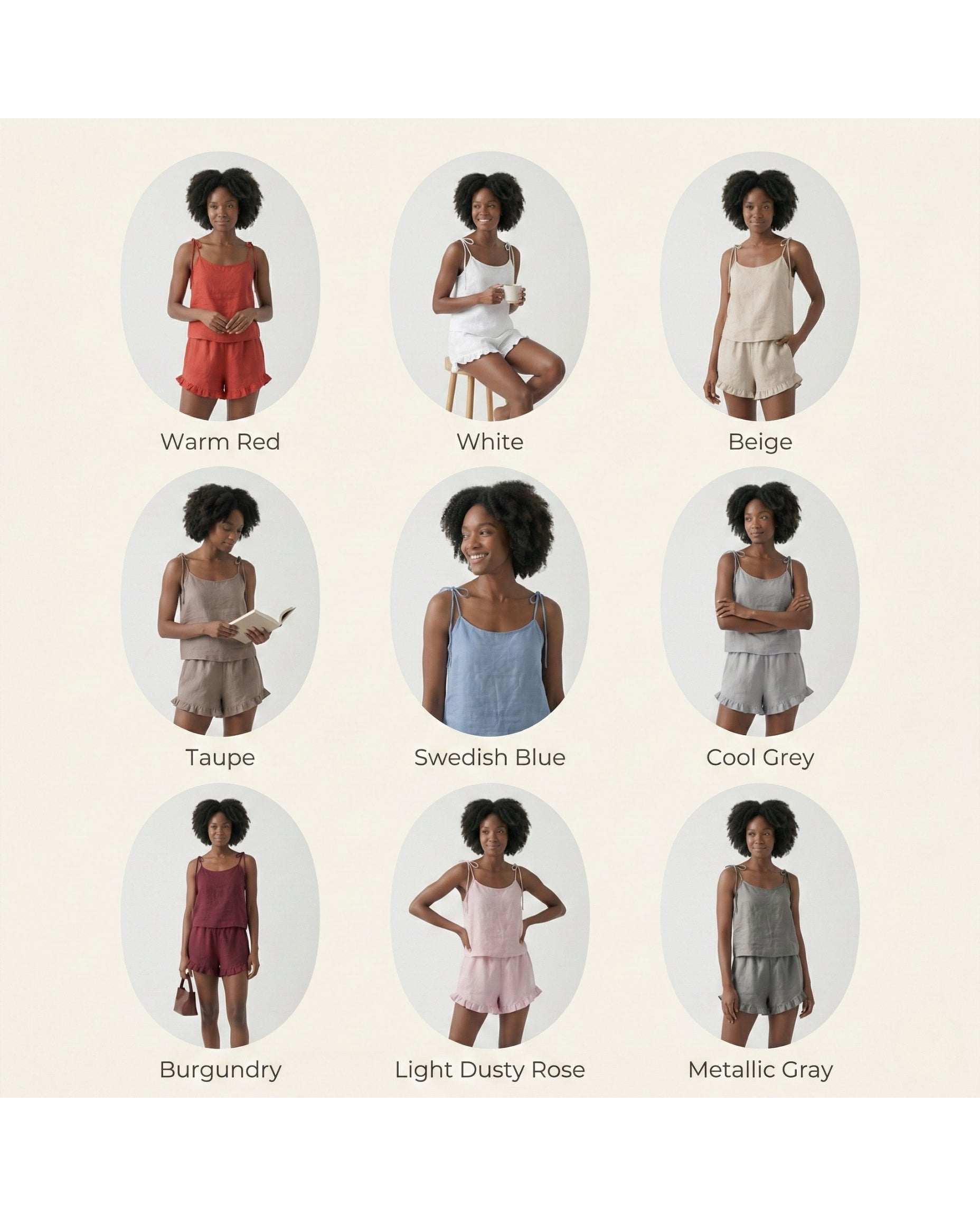 Linen Pajama Set & Ruffle Shorts Sleepwear