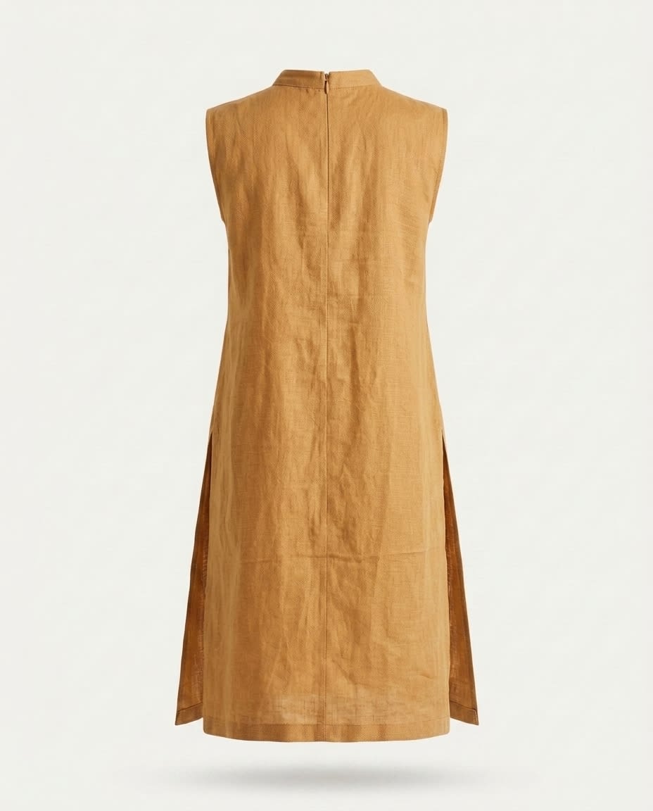 Sleeveless Mock Neck Linen Shift Dress