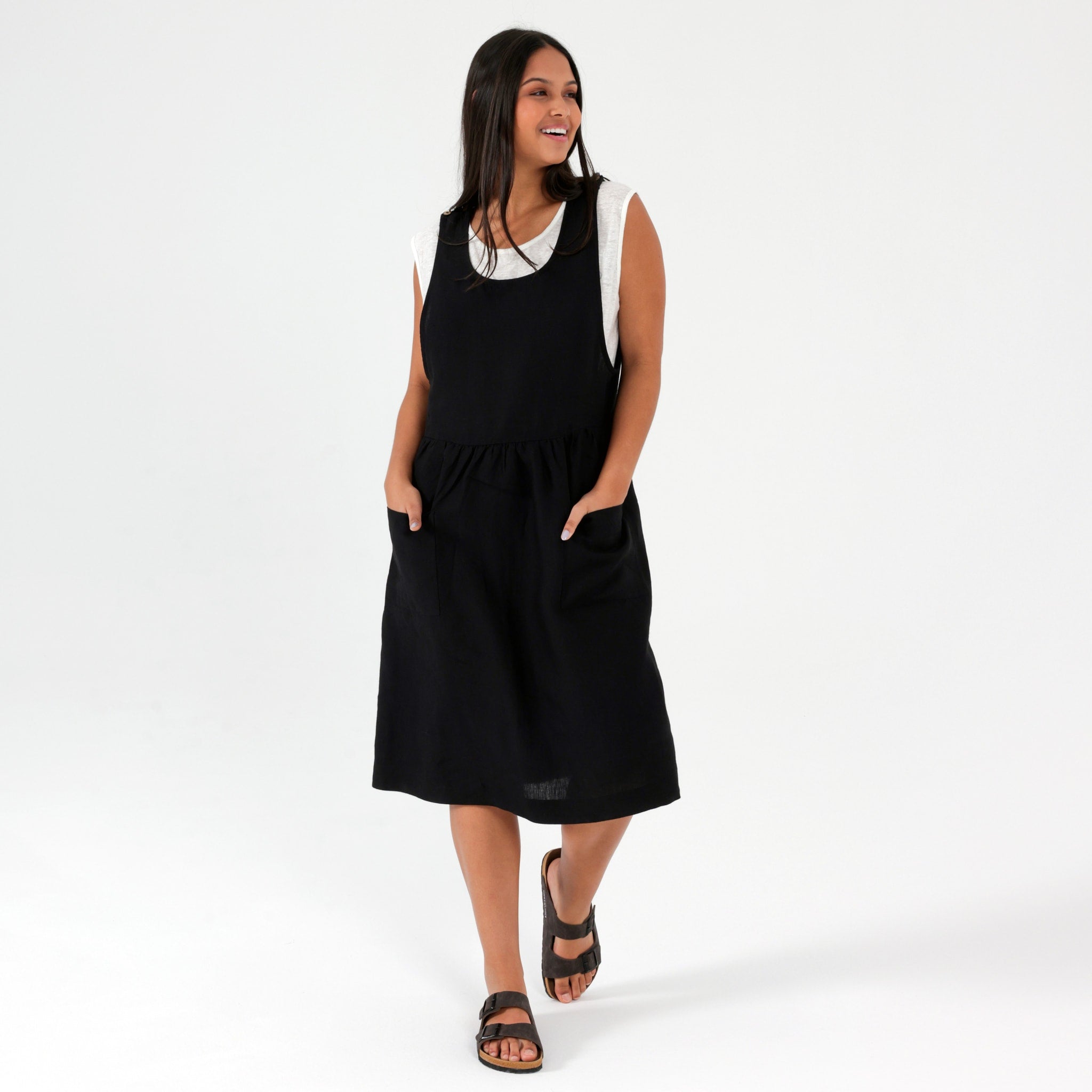 Sleeveless Linen Pinafore Pocket Dress