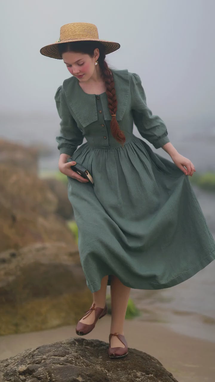 Sailor Collar Linen Maxi Dress