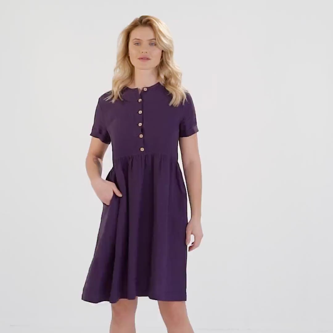 Linen Loose Midi Dress with Short Sleeves