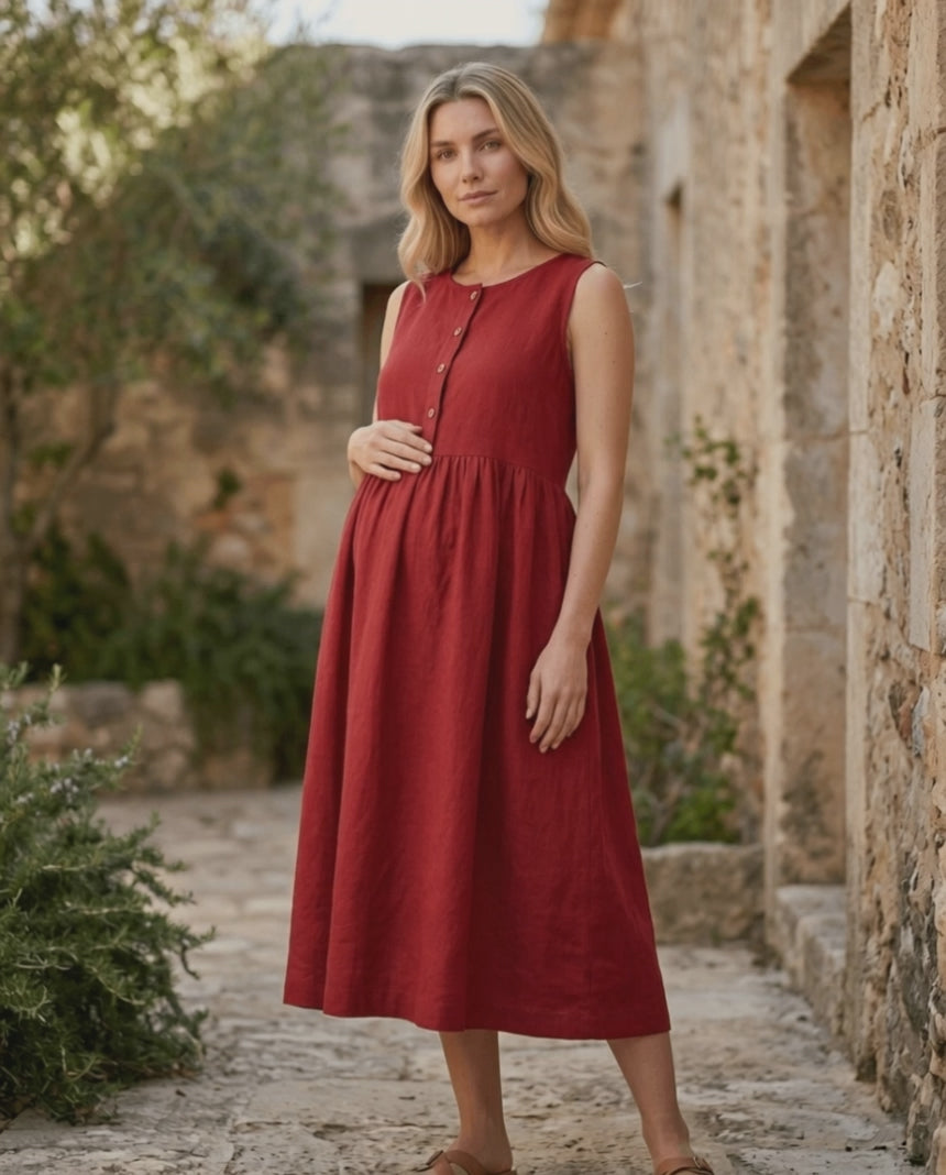 Maternity Linen Midi Dress
