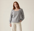 Square-Neck Puff Sleeve Linen Blouse