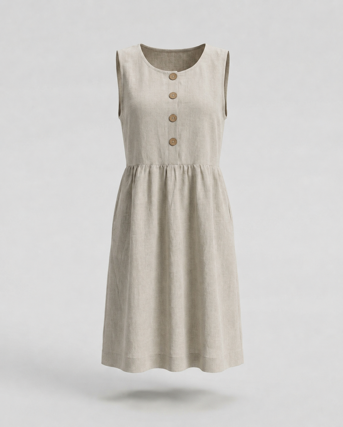 Linen Button-Front Sleeveless Dress – Choose Your Pocket Style