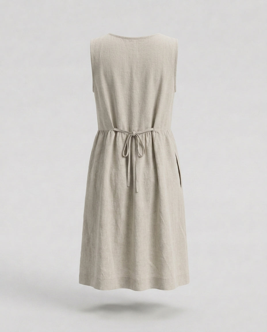Linen Button-Front Sleeveless Dress – Choose Your Pocket Style