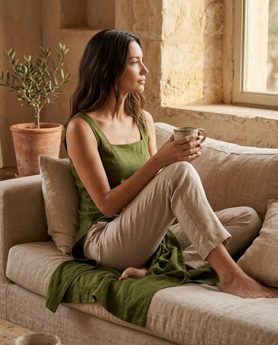 Sleeveless Square-Neck Linen Midi Dress