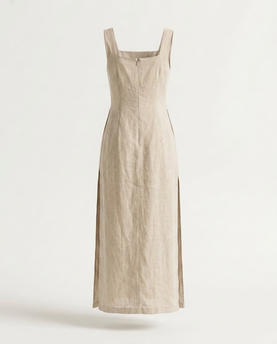 Sleeveless Square-Neck Linen Midi Dress