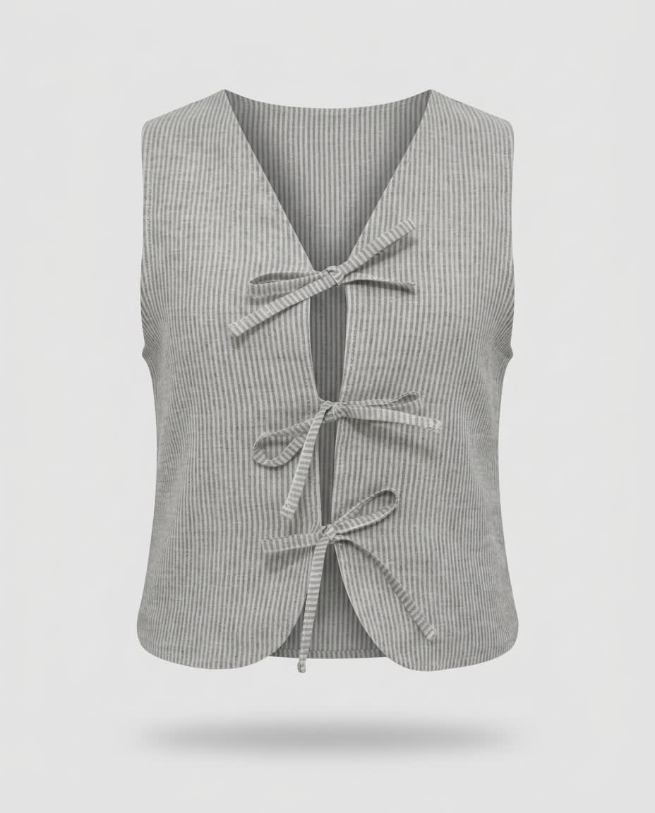 Tie-Front Sleeveless Linen Vest