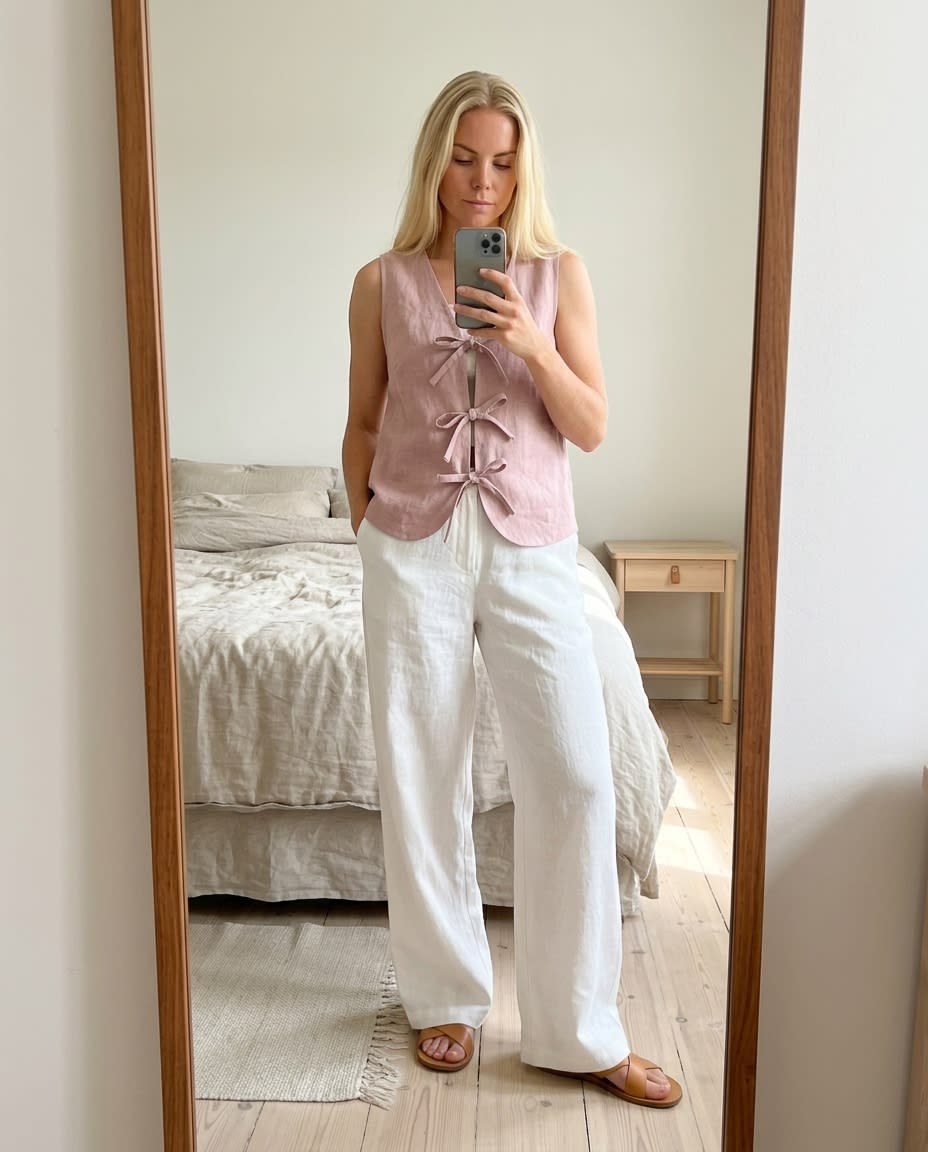Tie-Front Sleeveless Linen Vest