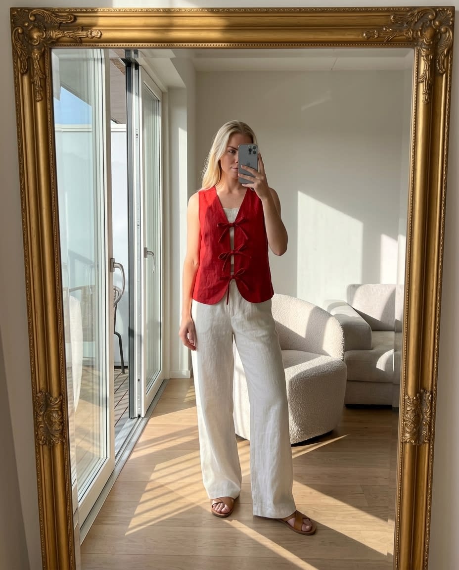 Tie-Front Sleeveless Linen Vest