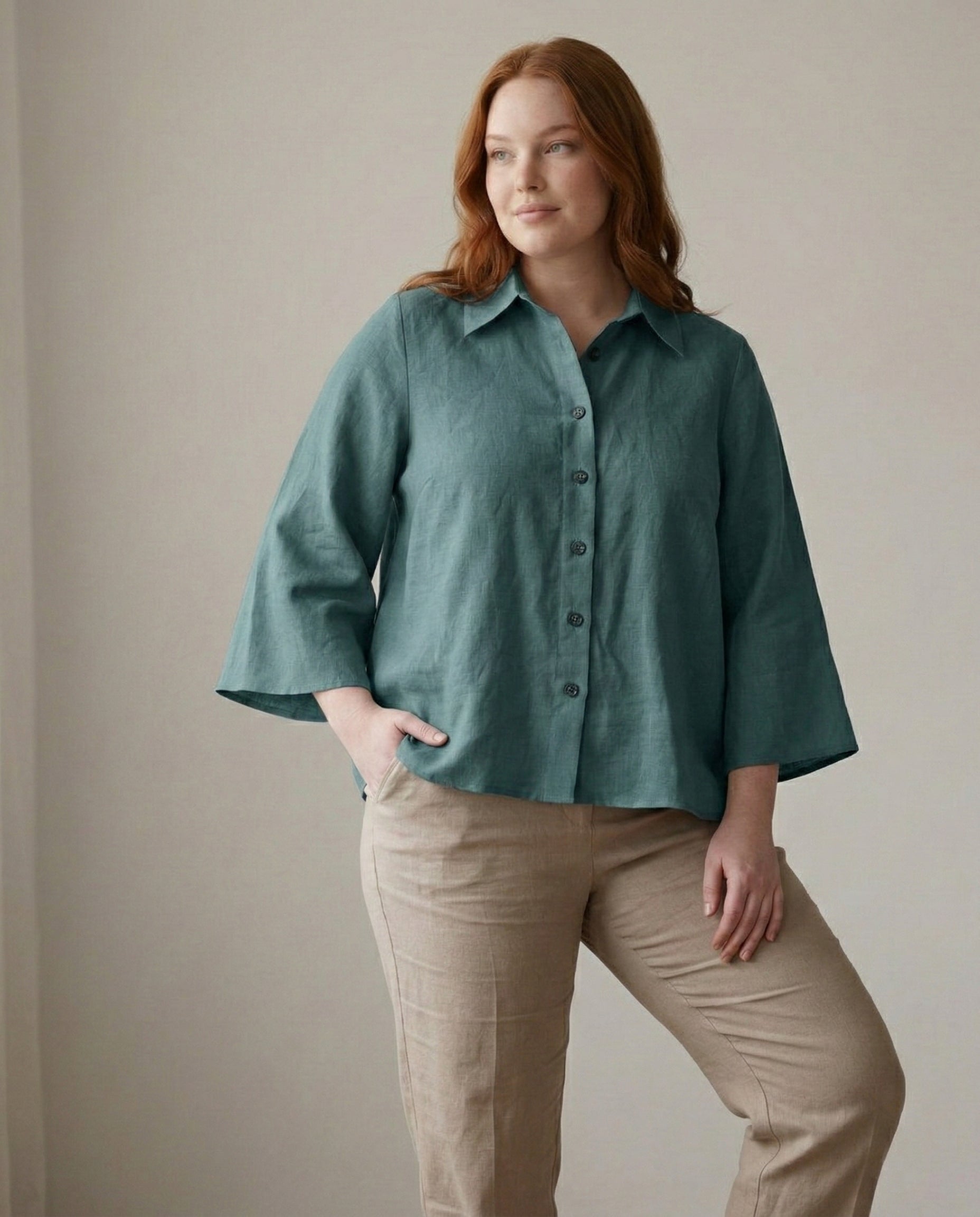 Linen Blouse with Batwing Sleeves