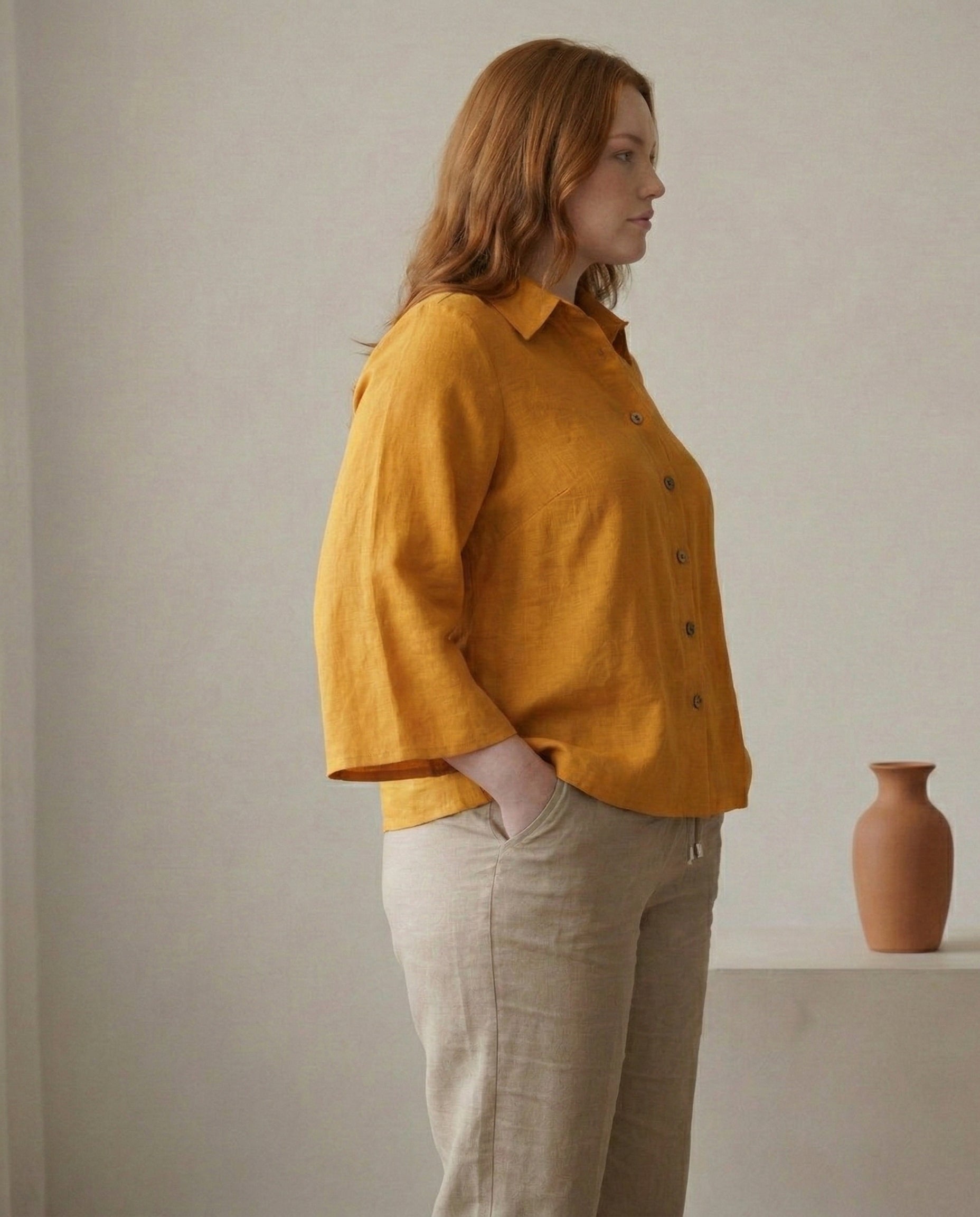 Linen Blouse with Batwing Sleeves