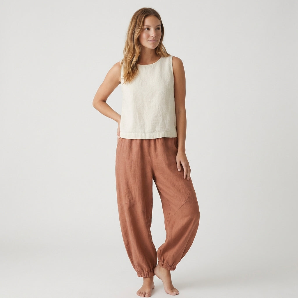 High-Waisted Relaxed Linen Pants with Pockets